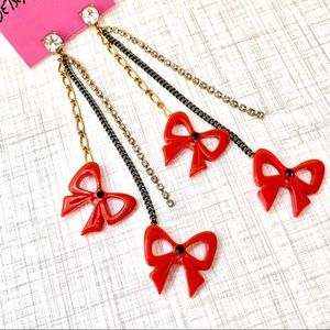 Betsey Johnson ‘Tea Party’ Red Bow Long Earrings RARE!